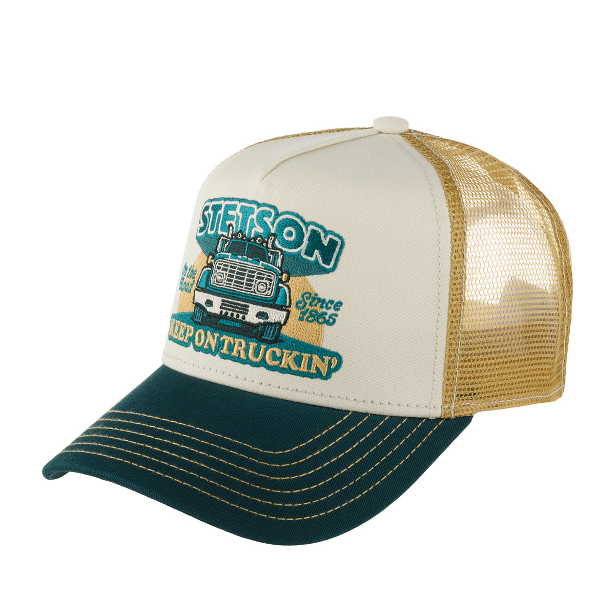Бейсболка STETSON арт. 7761164 TRUCKER CAP KEEP ON TRUCKING (зеленый / бежевый)