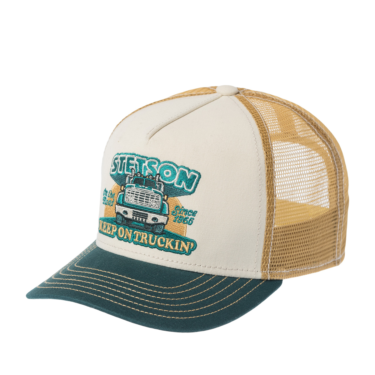 Бейсболка STETSON арт. 7761164K TRUCKER CAP KEEP ON TRUCKING (зеленый / бежевый)